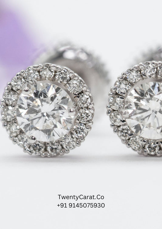 2+2 Carat Moissanite White Gold Halo Earring Stud - TwentyCarat.Co