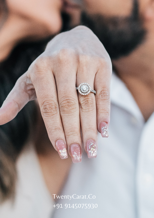 White Gold Round Cut Moissanite Halo Ring - TwentyCarat.Co