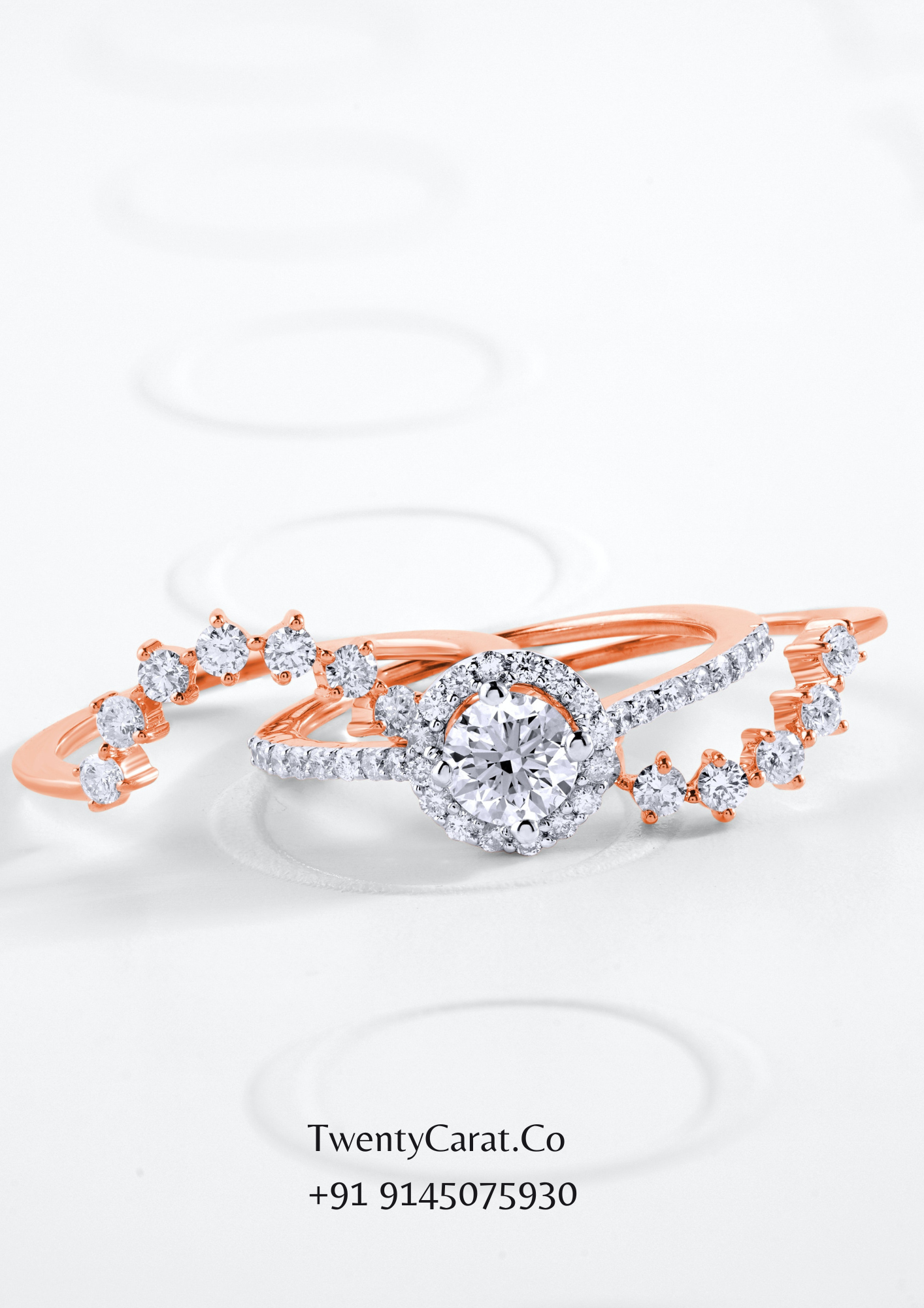 2 Carat Moissanite Rose Gold Ring With Two Rose Gold Band