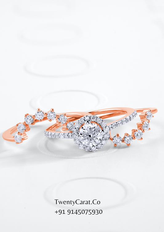 2 Carat Moissanite Rose Gold Ring With Two Rose Gold Band