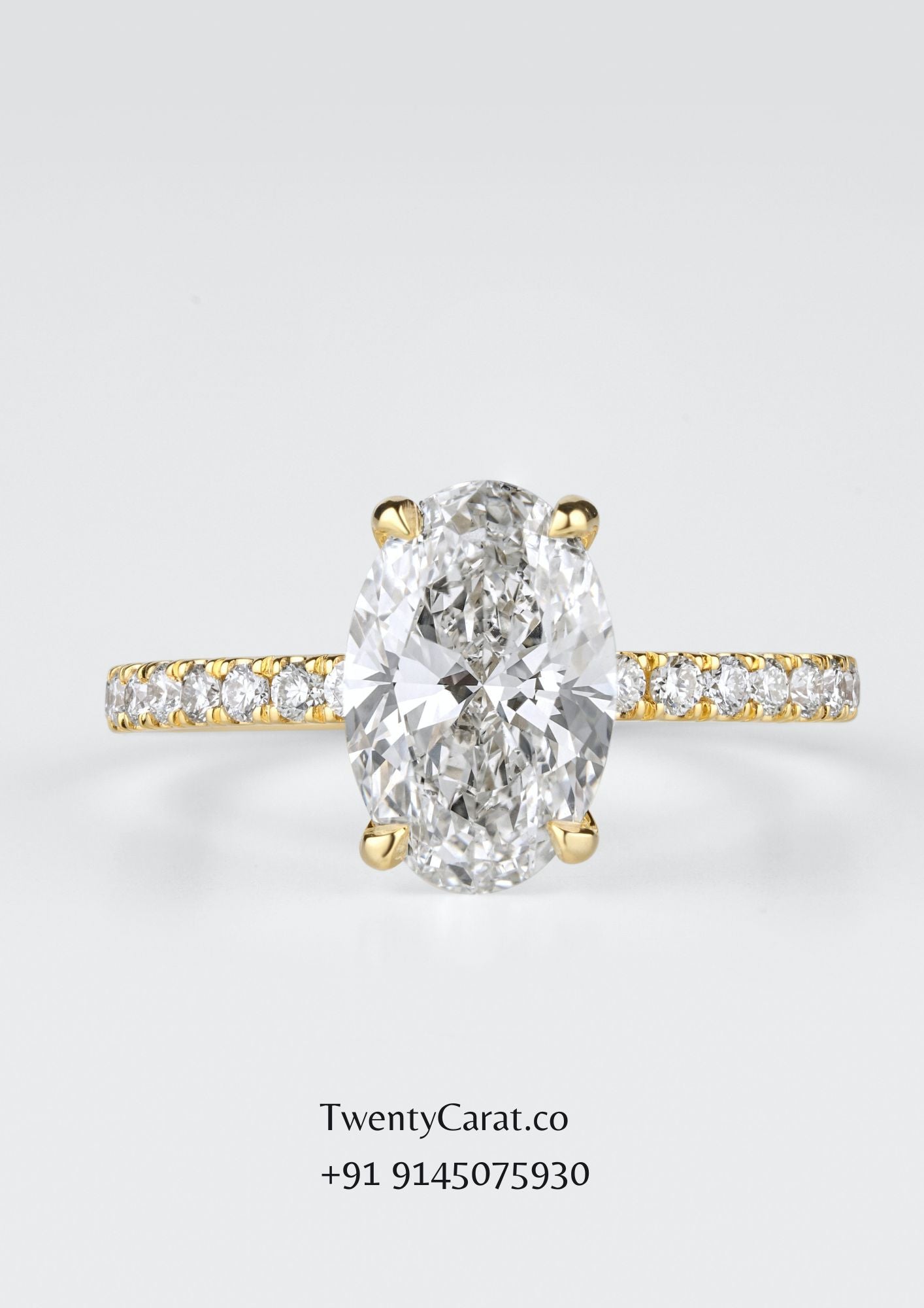 3 Carat Oval Moissanite Yellow Gold Ring | TwentyCarat.Co