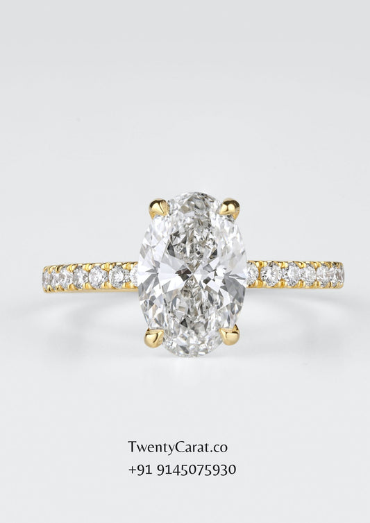 3 Carat Oval Moissanite Yellow Gold Ring | TwentyCarat.Co