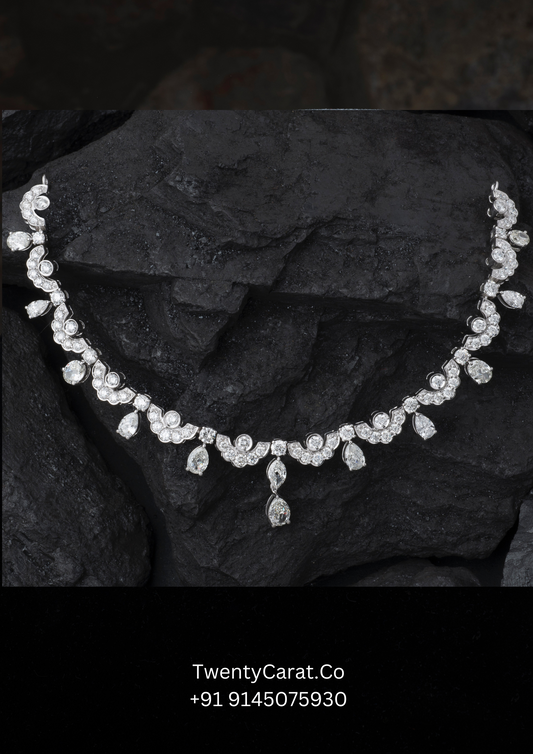 White Gold Moissanite Round Pear And Oval Shape Necklace - TwentyCarat.Co