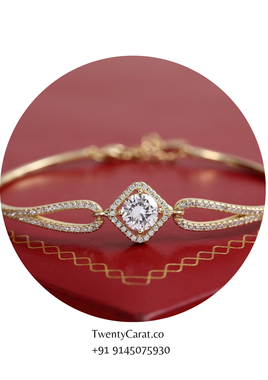 3 Carat Round Shape Moissanite Diamond Gold Bracelet | TwentyCarat