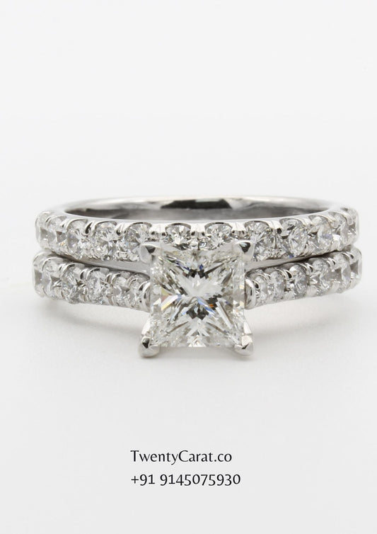 1 Carat Princess Moissanite White Gold Engagement Ring With Band | TwentyCarat.Co