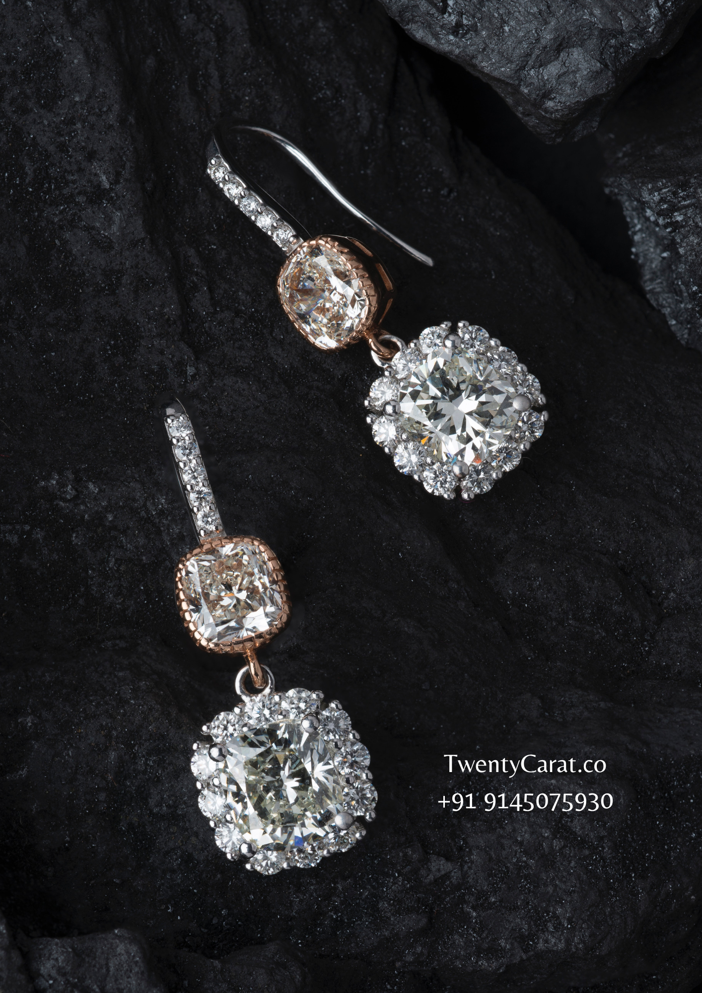 4+4 Carat Cushion Shape Moissanite Diamond Gold Earring | TwentyCarat.Co