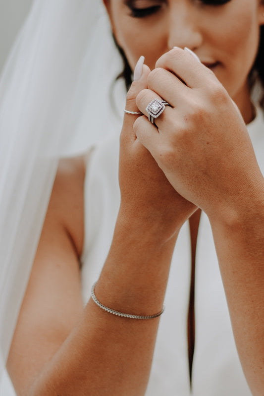 1.30 Carat Moissanite Double Halo And Double Band Gold Ring